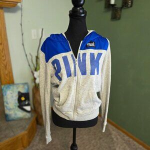Victorias Secret Pink Full Zip Hoodie Gray with Blue Hood M